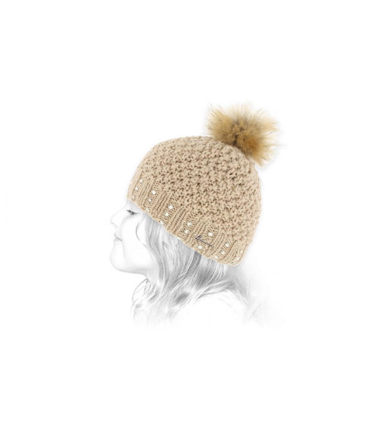 Kindermütze beige Fellbommel Isys Kids beige Kindermütze beige Fellbommel Isys Kids beige